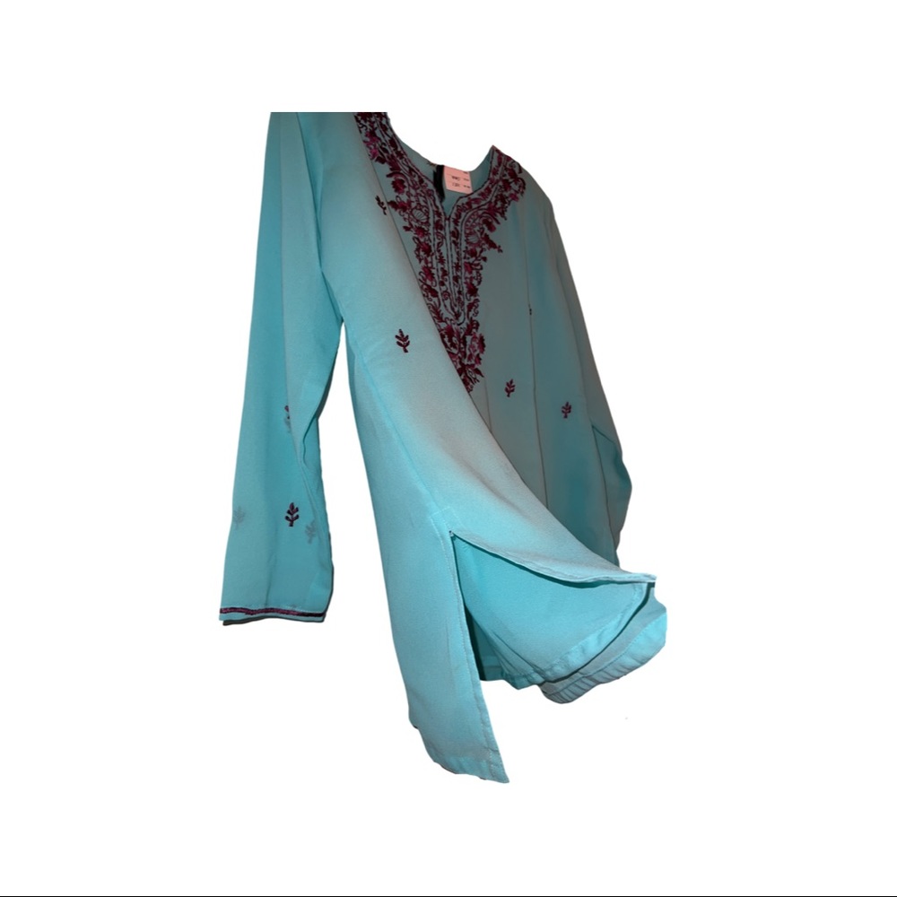 Roopam Sarees Turquoise Tunic Saree L NWT Coverup Swim Beach